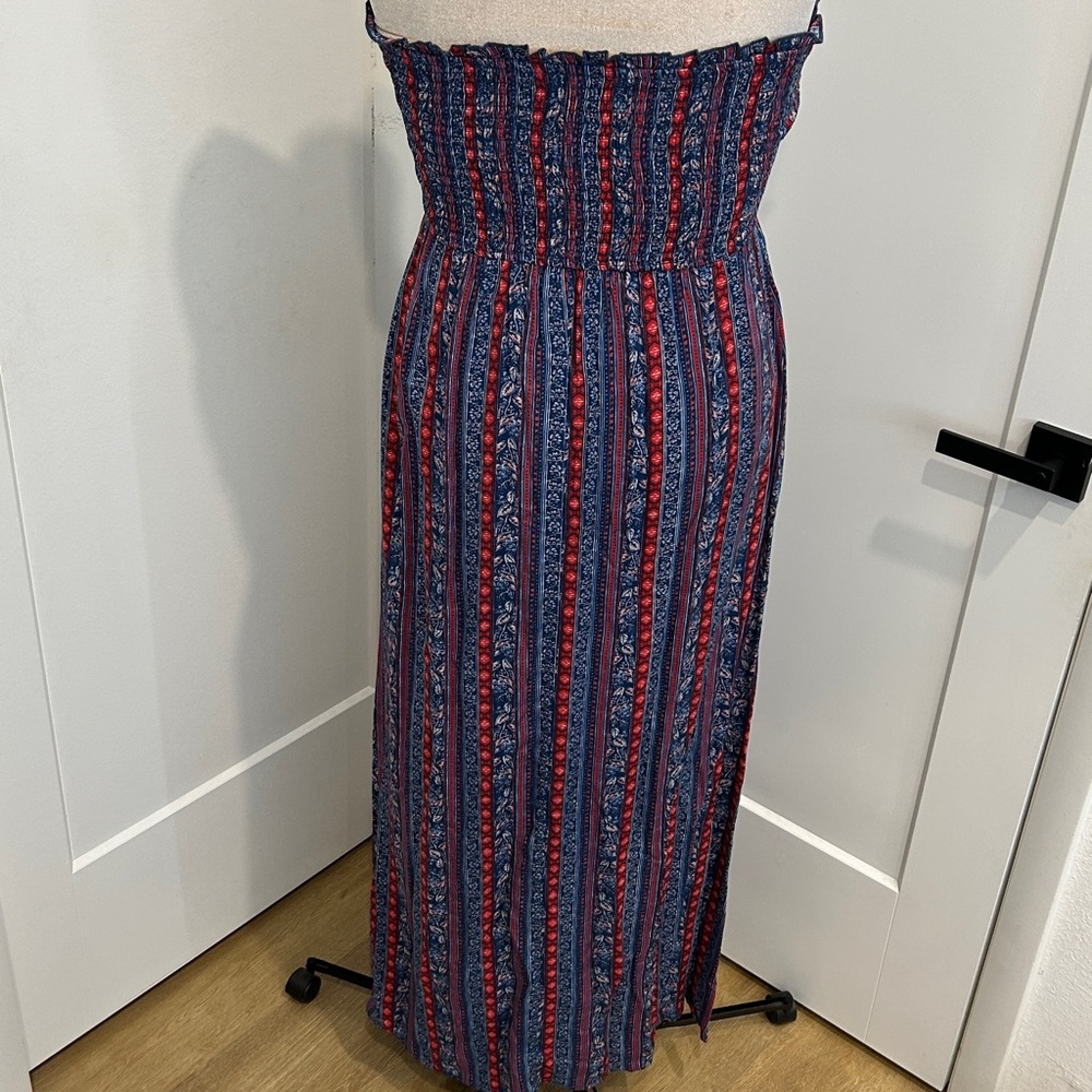 Band of Gypsies Bohemian Vibes Red and Blue Strapless Maxi Dress |Size Medium - Picture 10 of 12